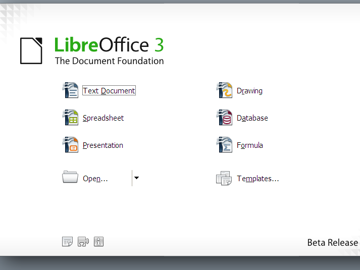 LibOffice starter screen